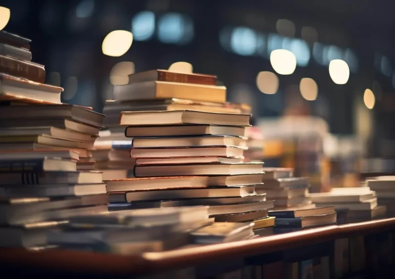 Piles de livres dans une lumière chaleureuse